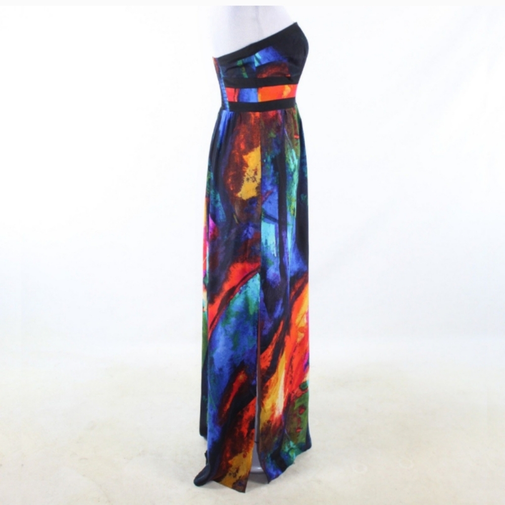 Alice & Trixie Valeria Silk Watercolor Strapless Maxi Gown Dress Small - Picture 7 of 14